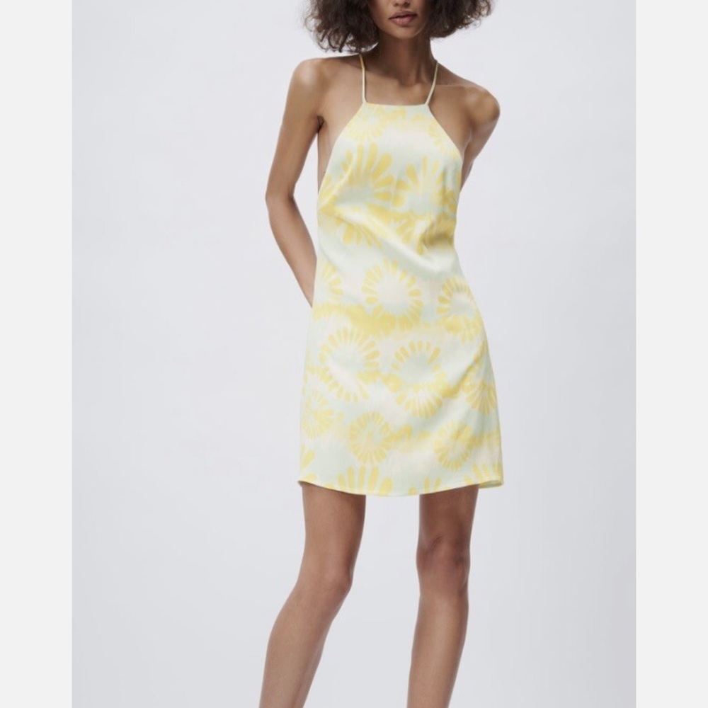 Zara halter yellow and green Floral Halter Dress